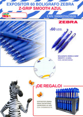 EXPOSITOR 60 BOLIGRAFO ZEBRA Z-GRIP SMOOTH AZUL | 60 UNIDADES | (ZEBRA PEN)
